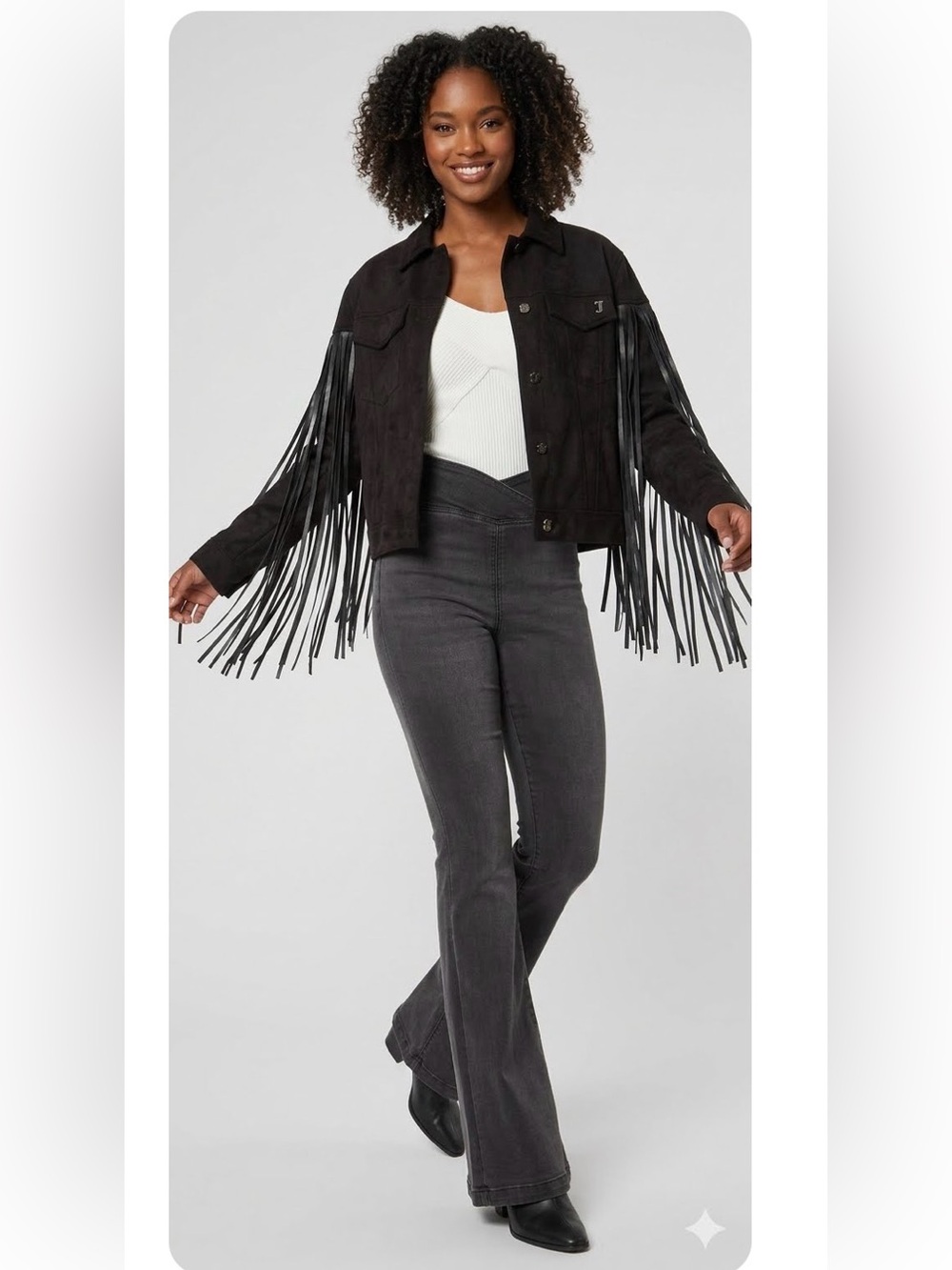 Juicy Couture Black Trucker Fringe Faux Leather Jacket